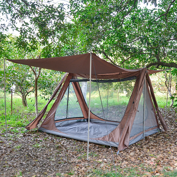 A-Frame Bridge 3Persons Canvas Tent With Sun Shelter