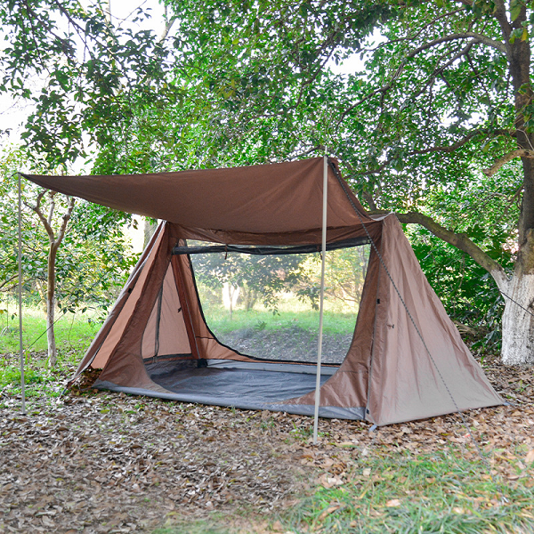 A-Frame Bridge 3Persons Canvas Tent With Sun Shelter