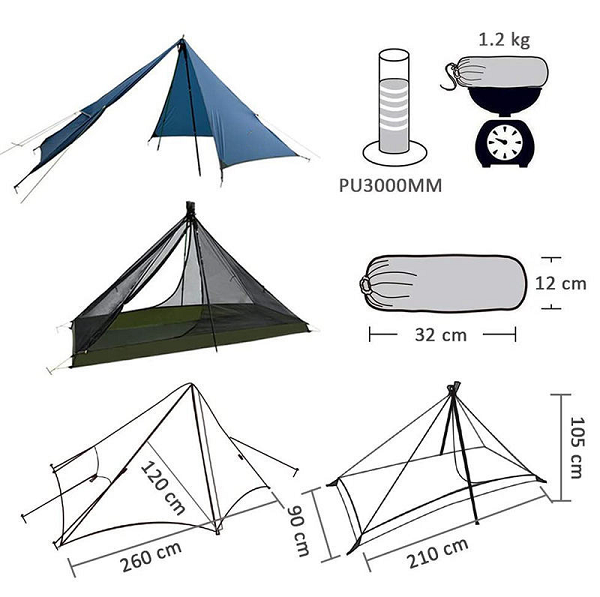 Outdoor Hiking tent Wilderness Double layer ultra light backpack waterproof bicycle pyramid tent